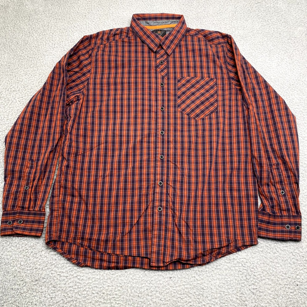5.11 Tactical Shirt Mens Medium Orange Gray Plaid Button Up Outdoor Casual Adult